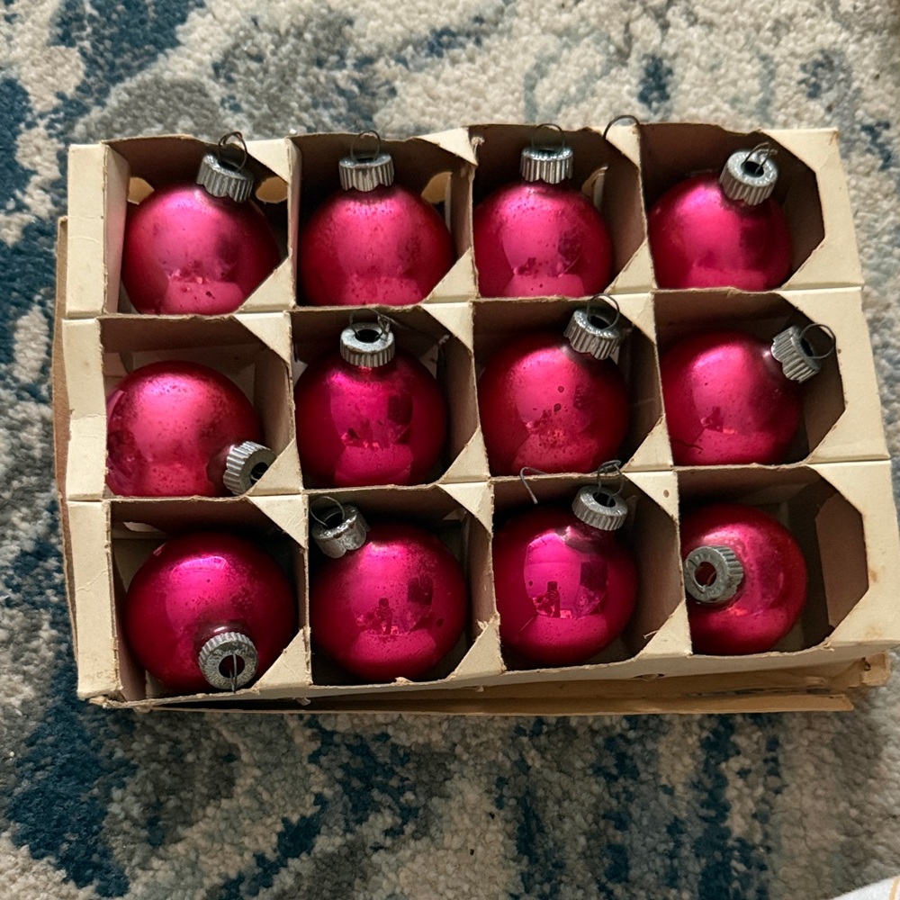 Set of 12 Small Pink Vintage Christmas Ornaments